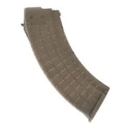 ProMag AK-47 Magazine in OD green polymer with curved body and grid texture, side view