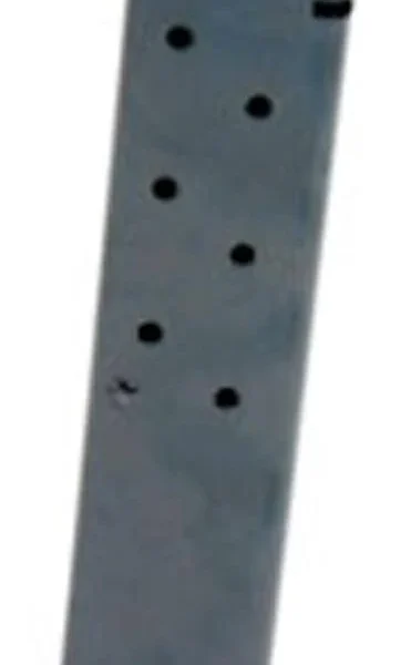 ProMag Ruger P90/P97 Magazine, front view of long blued steel magazine with witness holes
