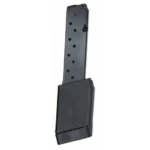 ProMag Highpoint 4595TS Magazine black blued steel body with witness holes, angled side view