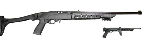 Promag Mfg. Inc. Ruger 10/22 Tactical Folding Stock, black right-side view with folded bipod