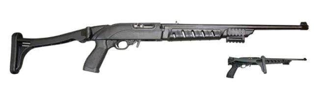 primary-37511 Promag Mfg. Inc. Ruger 10/22 Tactical Folding Stock, black right-side view with folded bipod