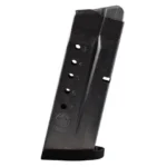 ProMag S&W M&P Shield magazine, blued steel angled side view with witness holes