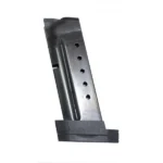 ProMag S&W Shield Magazine in blued steel, angled side view with witness holes and black base