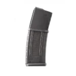ProMag AR-15 Roller Follower Magazine, black polymer magazine in angled side view