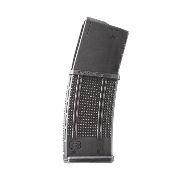 ProMag AR-15 Roller Follower Magazine, black polymer magazine in angled side view