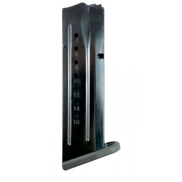 ProMag Ruger SR9 Magazine, black magazine in side view with numbered witness holes