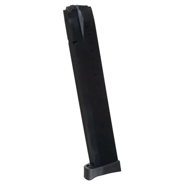 Promag Smith & Wesson SD9 Handgun Magazine, black, upright angled view with extended body