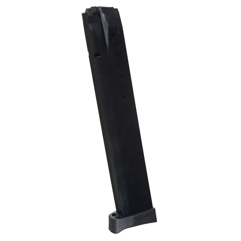 primary-37541 Promag Smith & Wesson SD9 Handgun Magazine, black, upright angled view with extended body