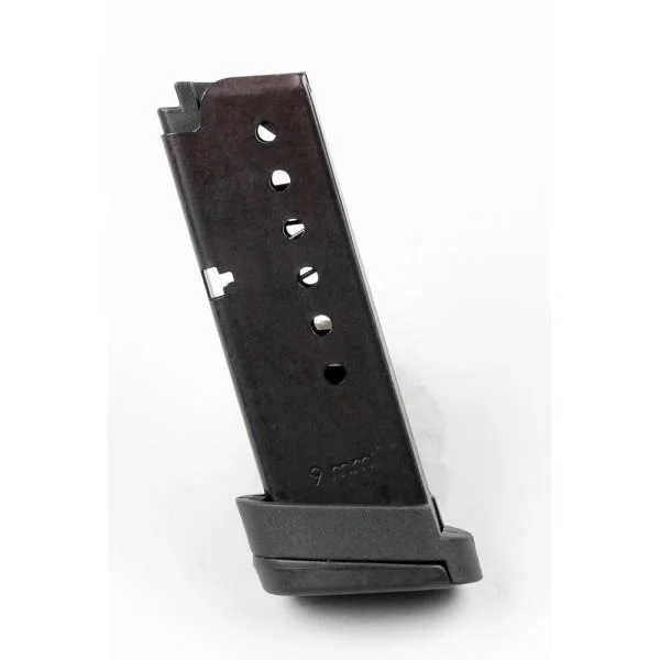 primary-37551 ProMag Steel Handgun Magazine Taurus 709 Slim, angled view of black magazine with base plate