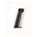 Promag Steel Handgun Magazine Ruger SR9, black angled side view with witness holes and base plate