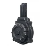 ProMag AR-15 Drum Magazine, black front three-quarter view with tall feed tower