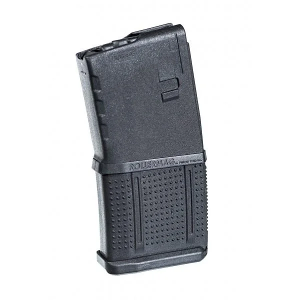 ProMag AR-15 Roller Follower Magazine, black polymer magazine in angled side view