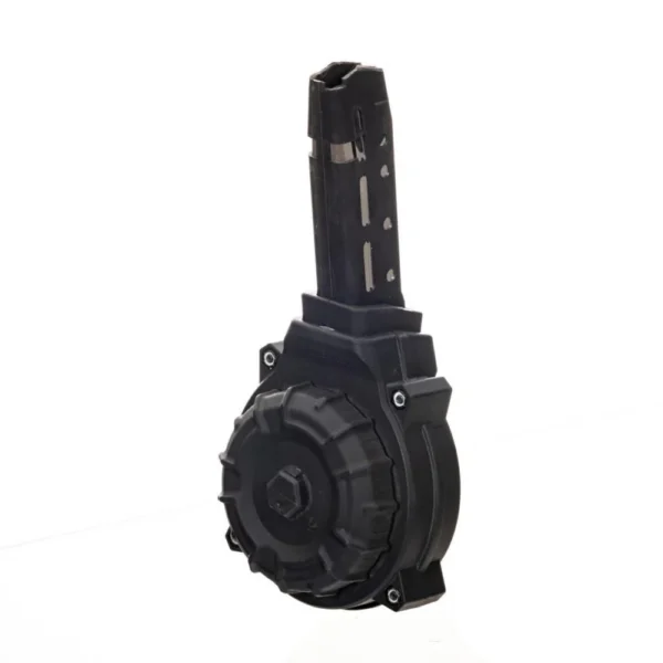 Promag Glock 20 Handgun Drum Magazine, black drum with vertical magazine body