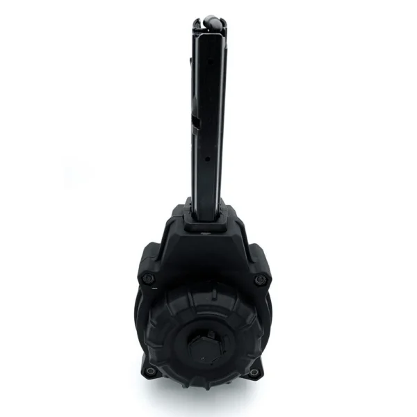 ProMag FN Five-seveN USG Drum Handgun Magazine, front view with black drum and tall magazine