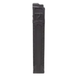 ProMag Sig Sauer Sig MPX rifle magazine, black front view with ribbed lower body