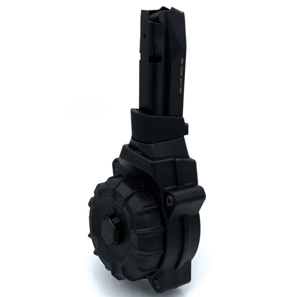 Promag Shadow Systems CR920 Handgun Magazine Drum Black, upright front-side view