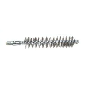 Pro-Shot Stainless Steel Chamber Brush, silver side view with threaded stem and spiral bristles