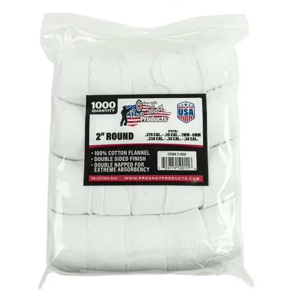 Pro-Shot 2-inch Round 100% Cotton Patches, white patches in clear labeled bag