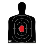 Pro-Shot Silhouette Paper Targets front view with black silhouette, scoring rings and red center