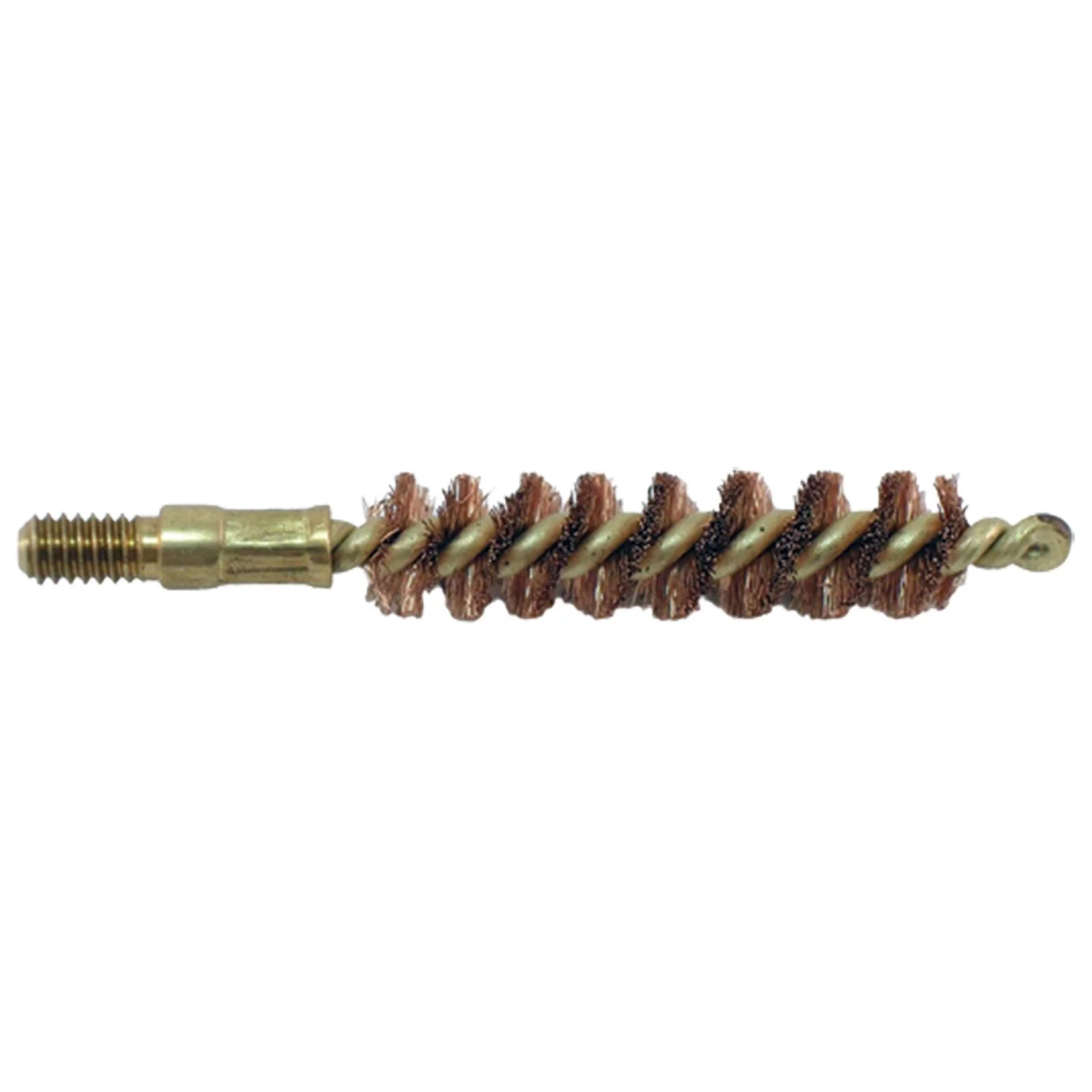 primary-37777 Pro-Shot Tactical Bronze Bristle Bore Brush, side view with brass core, threaded end and spiral bristles