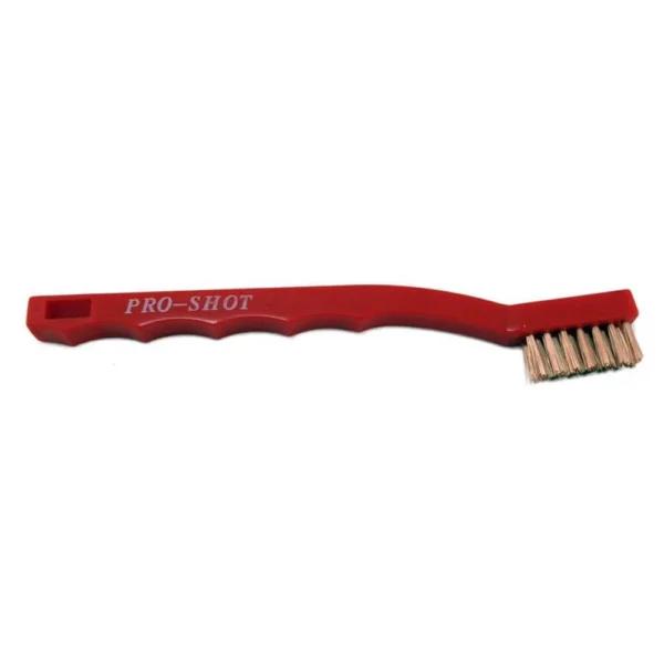 Pro-Shot Gun Brush, red side view with bronze bristles and contoured handle