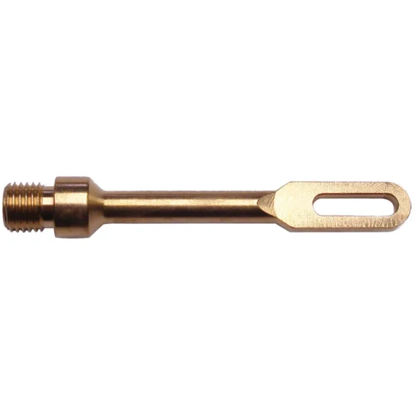 Pro-Shot Shotgun Patch Holder, side view of brass holder with threaded end and slotted tip