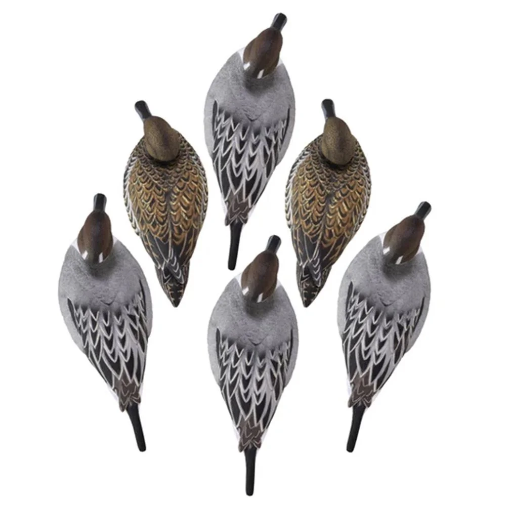 primary-37868 Higdon Legacy Magnum Pintail Duck Decoys, overhead view of six foam-filled painted decoys