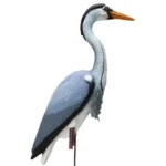 Higdon Outdoors Heron Decoy, right-side view with blue-gray body, white neck and orange bill