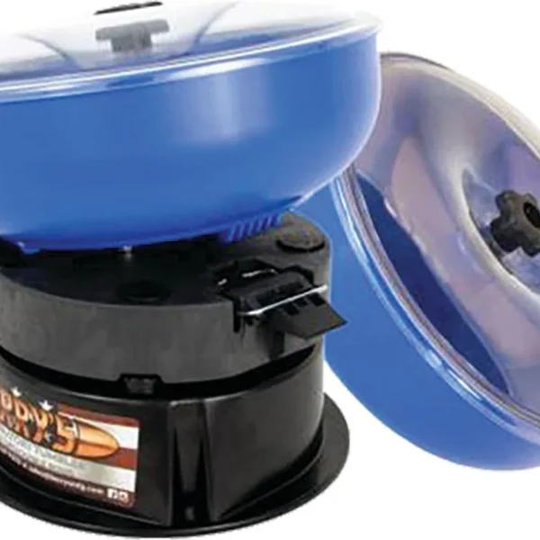Berry's QD-500 Vibratory Tumbler, black base with blue bowl, extra bowl and clear lids