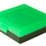 Berry's Ammo Box #001, closed green and black plastic box in angled top view