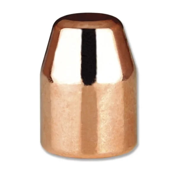 Berry's Superior Plated Pistol Bullets, copper-coloured flat-point bullet in close-up