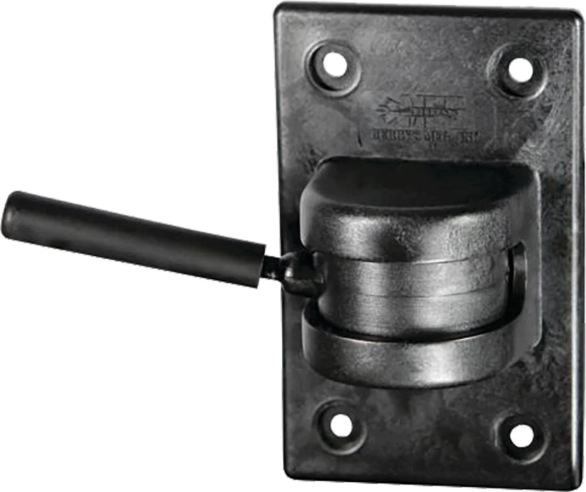 primary-38097 Berry's Gun Swing, black wall-mounted swing bracket with four screw holes, front view