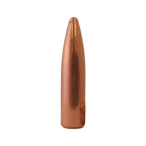 Berry's Superior Plated Rifle Bullets, side view of a single copper-coloured pointed bullet
