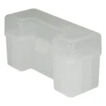 Berry's Ammo Box #113 clear plastic ammunition box, angled front view with closed lid