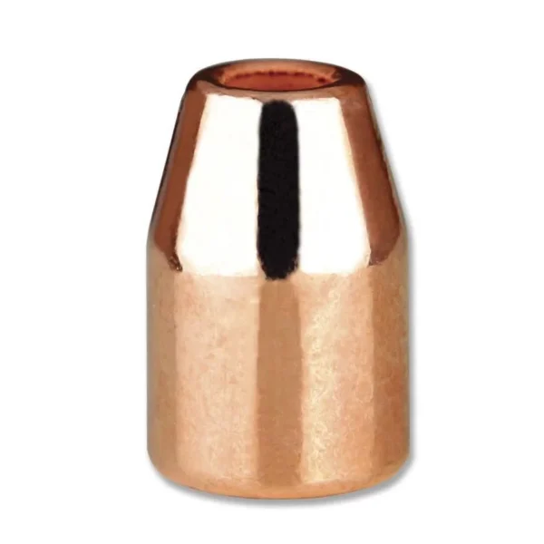 Berry's Superior Plated Pistol Bullets, front view of a copper-coloured hollow-point bullet