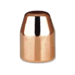 Berry's Superior Plated Pistol Bullets, front angled view of copper-colored flat-point bullet