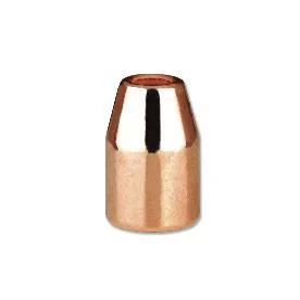Berry's Superior Plated Pistol Bullets, copper-coloured hollow point bullet in front angled view
