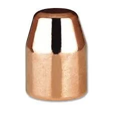 Berry's Superior Plated Handgun Bullets, close view of one copper-colored flat-point bullet