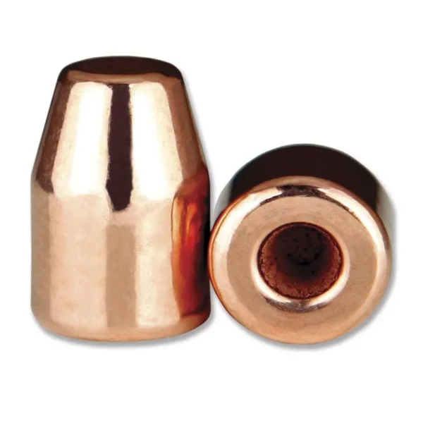 Berry's Superior Plated Handgun Bullets, copper-coloured side and hollow-base views