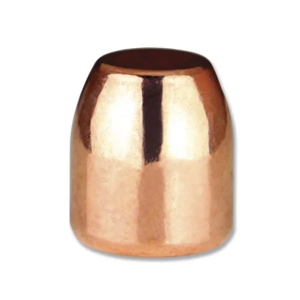 Berry's Superior Plated Handgun Bullets, copper-colored round-shoulder bullet, front view
