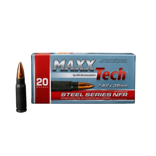 Grasso Holdings Inc. / Tulammo Maxxtech NFR Steel Case Rifle Ammunition 7.62x39mm 123gr FMJ 2330 fps 20/ct