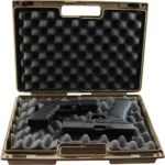 Berry's Double Pistol Case, open tan hard case with egg-crate foam and two black pistols