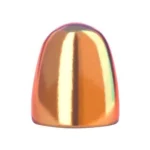 Berry's Superior Plated Pistol Bullets, copper-coloured round-nose bullet in close-up front view