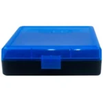 Berry's Ammo Box #001, closed blue and black box in front view with latch