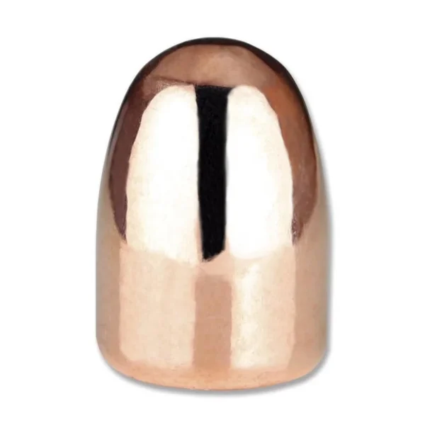 Berry's Superior Plated Pistol Bullets single copper-coloured round-nose bullet, front view
