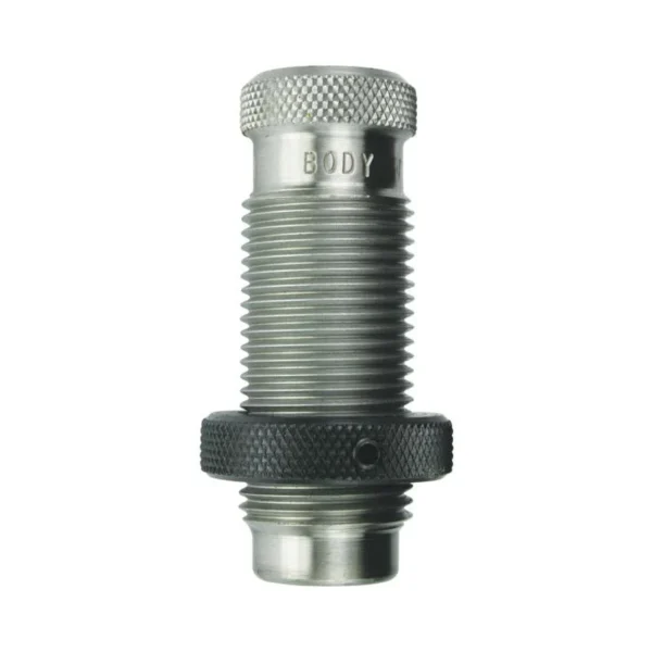 Redding 6mm GT Body Die, front view of silver threaded die with knurled rings