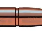 Swift A-Frame Rifle Bullets, copper-coloured side view of a single pointed bullet