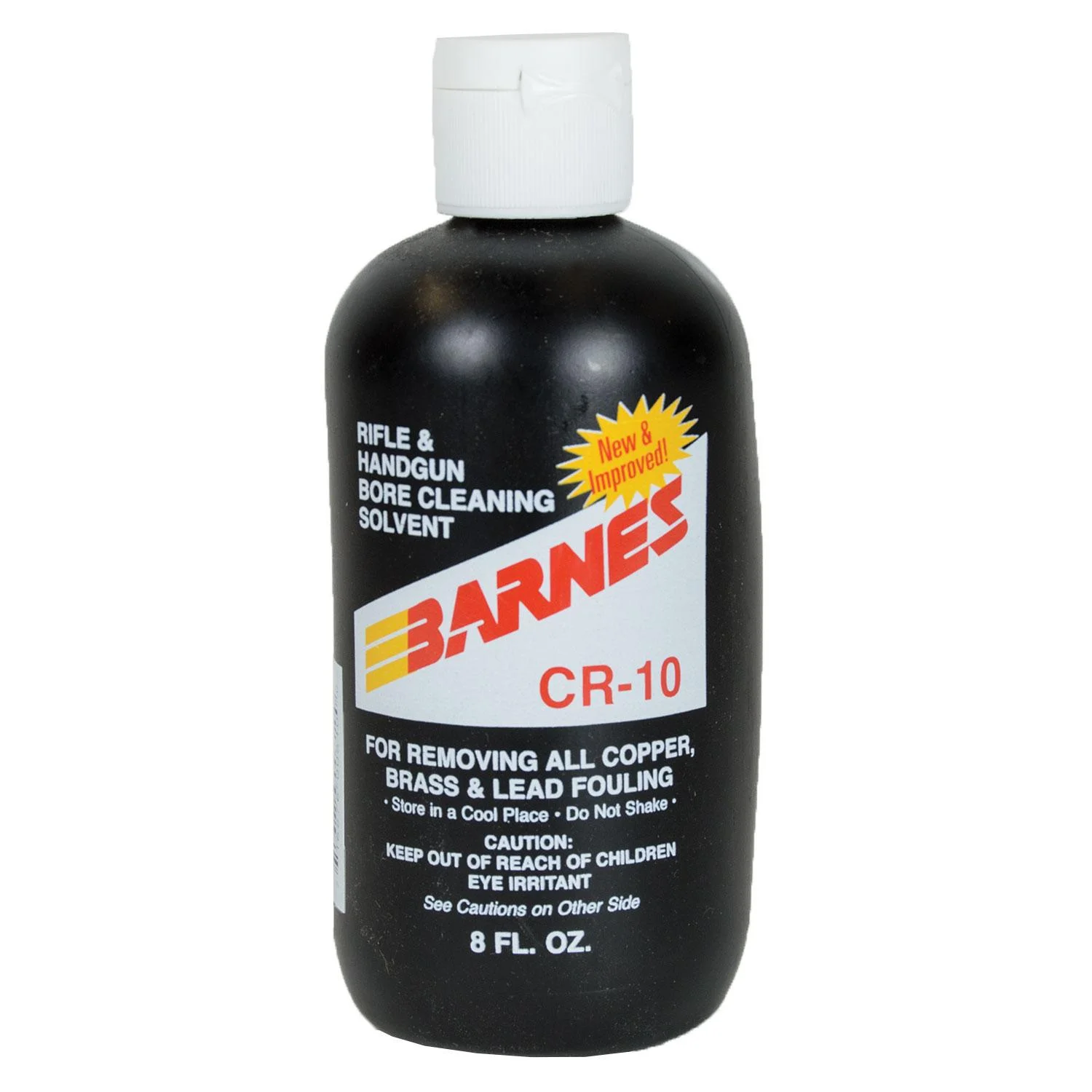 primary-38345 Barnes CR-10 Bore Cleaner, front view of black bottle with white cap and printed label