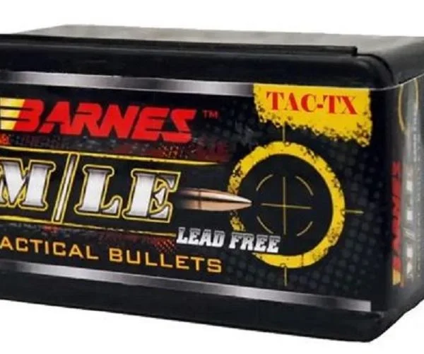 Barnes M/LE TAC-TX Rifle Bullets, black retail box with red and yellow label