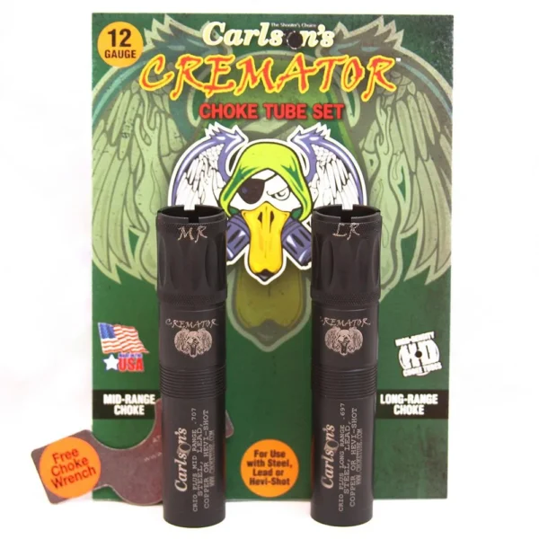 Carlson's Cremator Waterfowl choke tubes, two black ported tubes in retail packaging